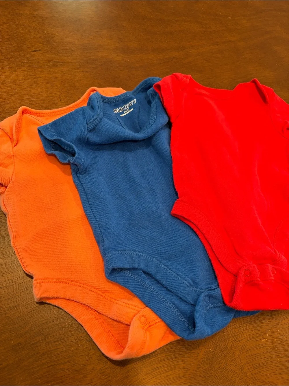 Old Navy Cotton One-Piece Bodysuit Trio - Red, Blue, Peach